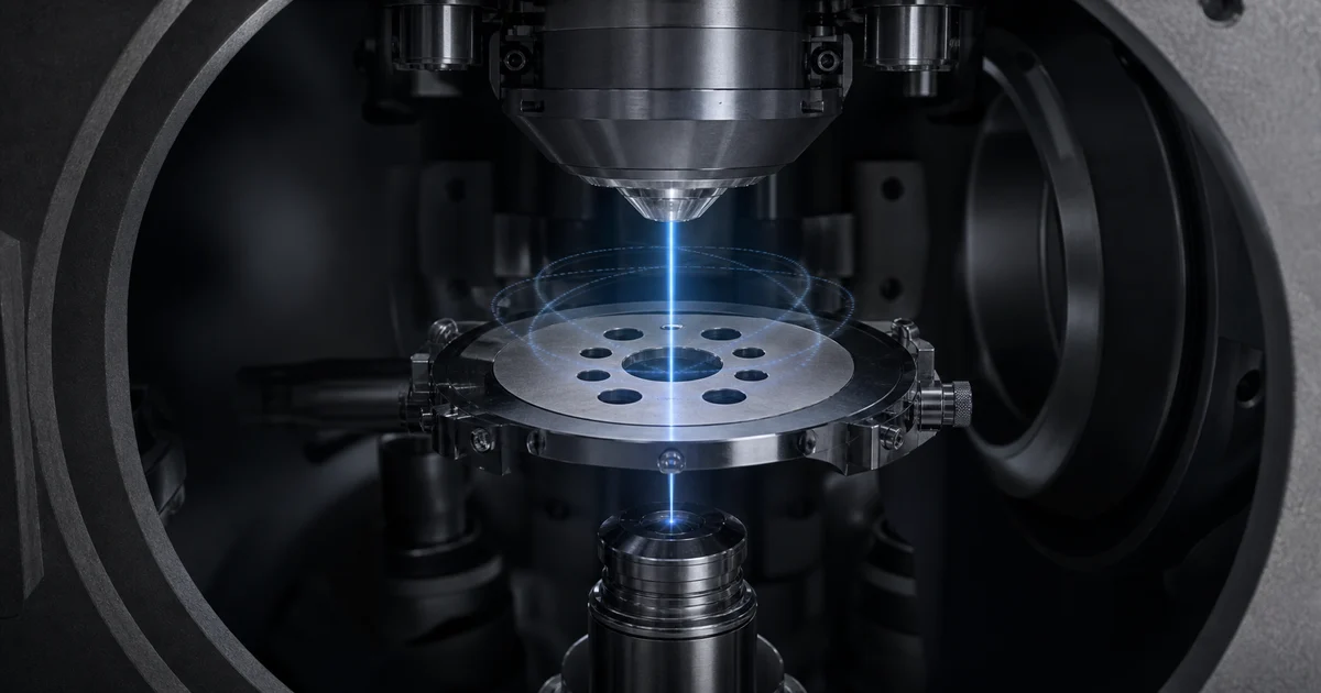 SEM aperture alignment view showing wobble test pattern centered on the optical axis